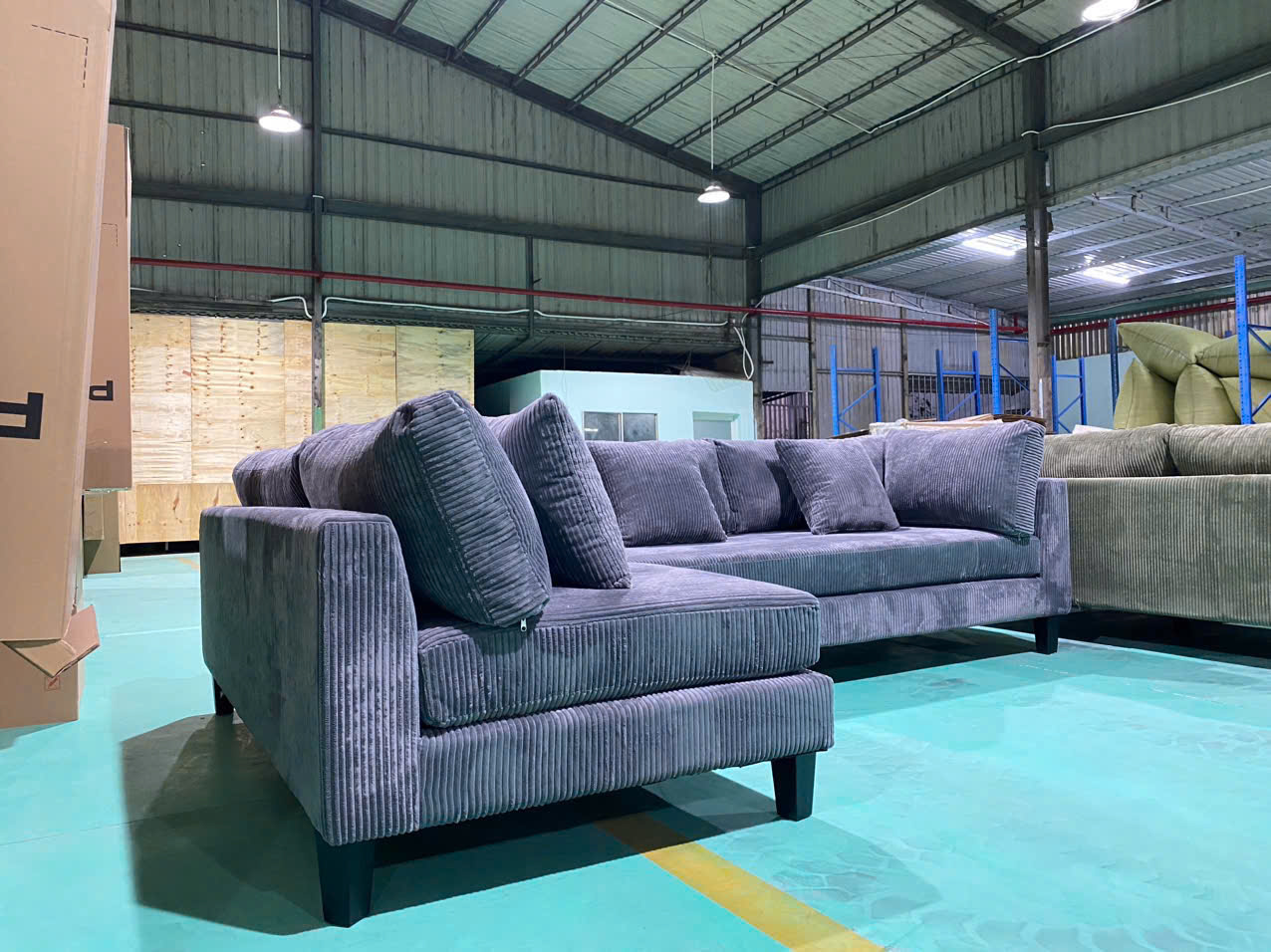 SOFA GÓC L VẢI GÂN XÁM - ảnh 1